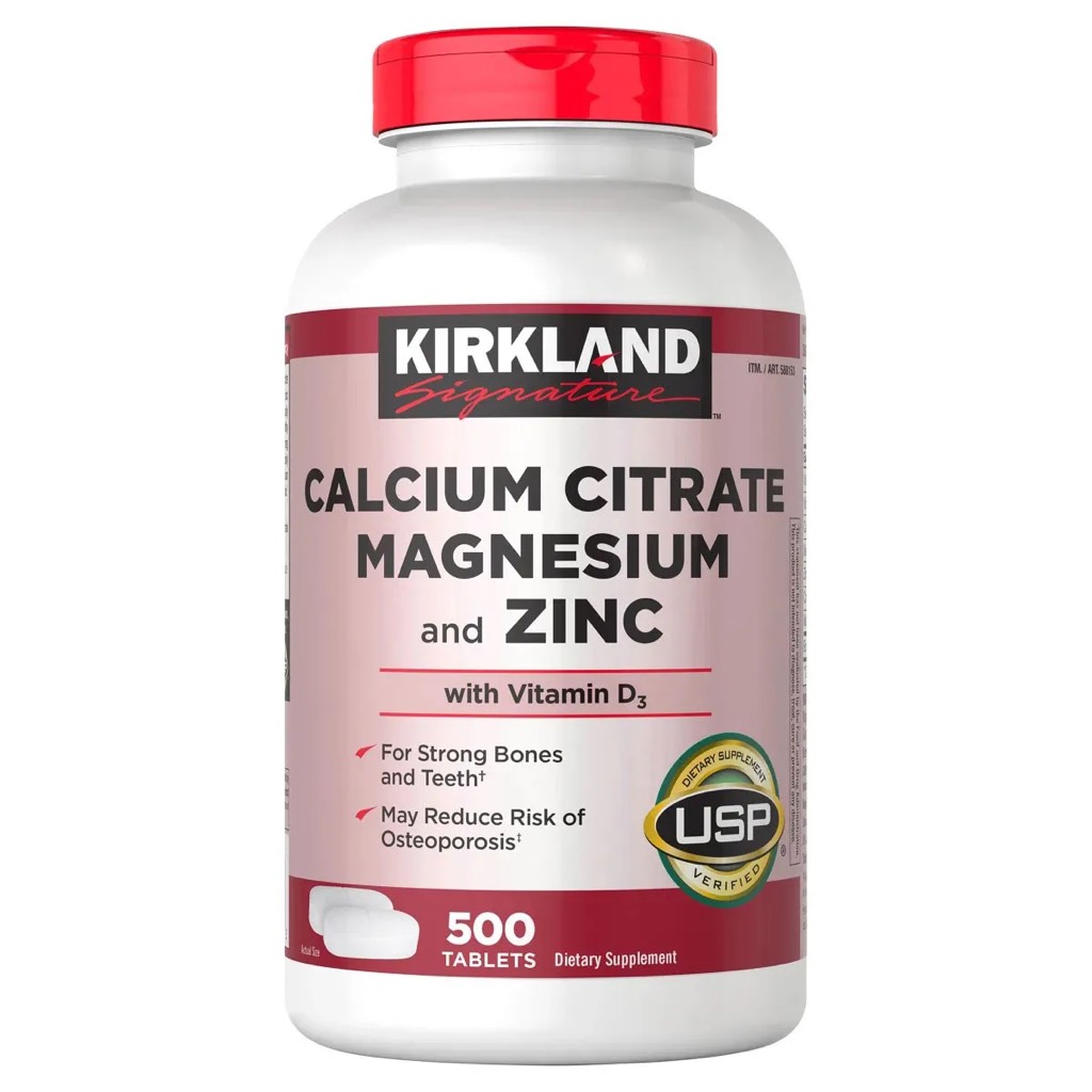 Viên uống canxi Calcium Citrate Magnesium and Zinc Kirkland Hỗ trợ xương khớp 500 viên của Mỹ