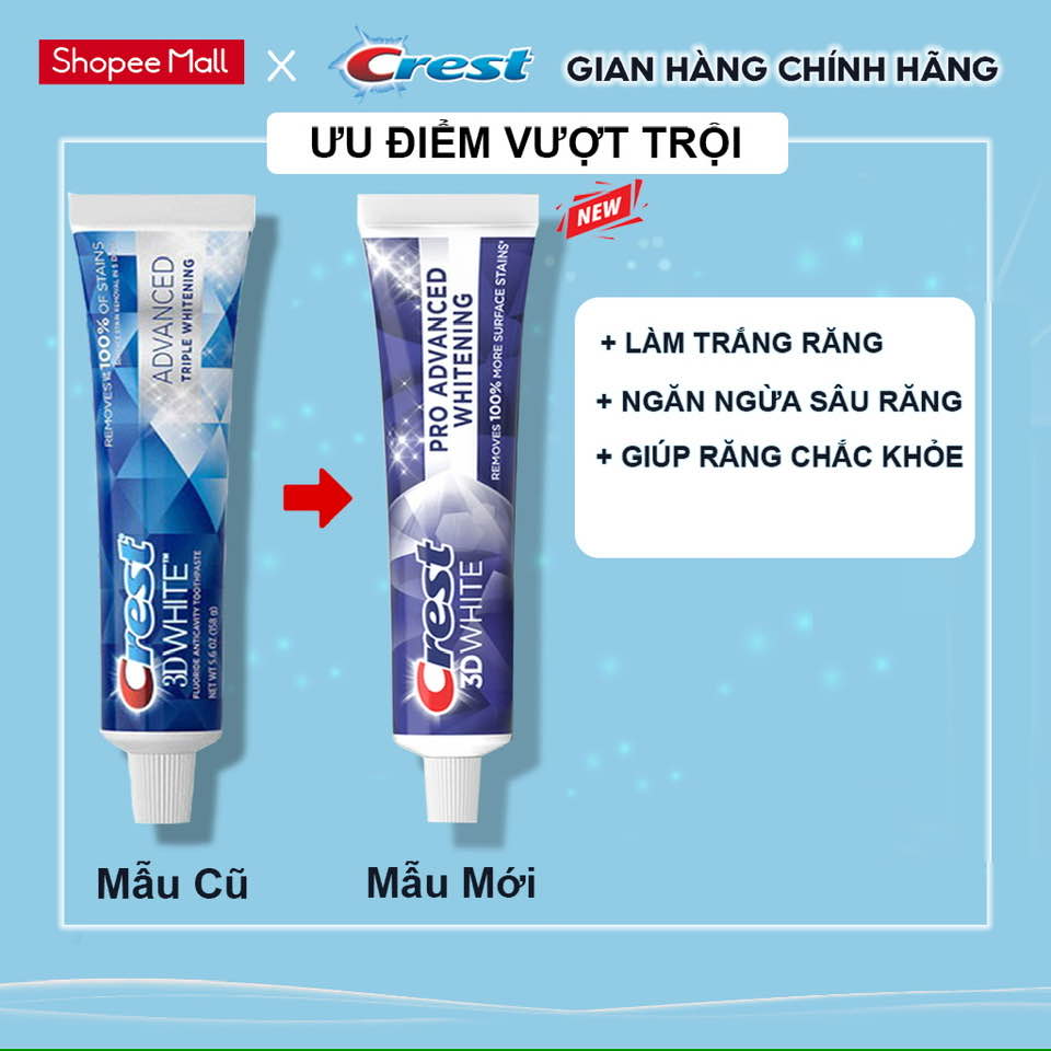 Kem Đánh Răng Crest 3D White Pro Advanced Whitening 147g Của Mỹ