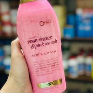 Sữa Tắm Tẩy Tế Bào Chết OGX Sensitive + Rose Water & Pink Sea Salt Scrub & Wash 577ml