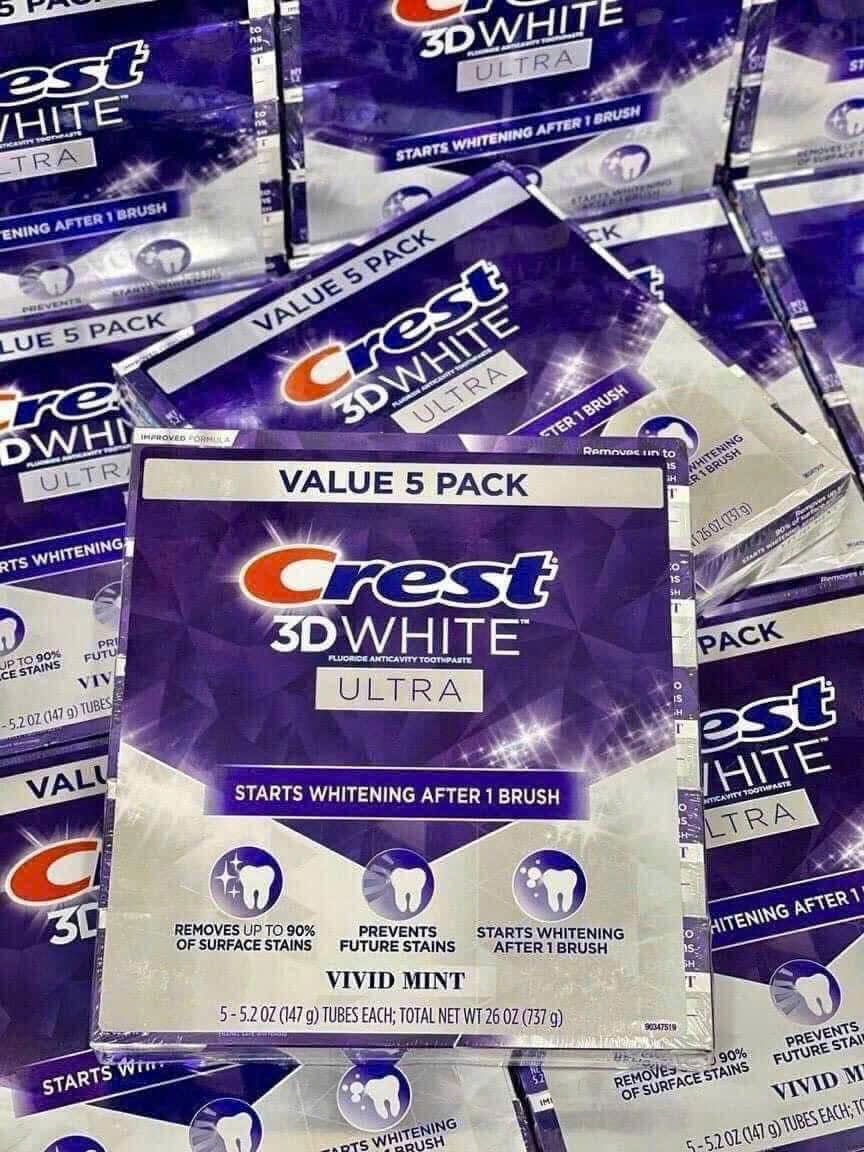 Kem Đánh Răng Crest 3D White Vivid Mint Ultra Màu Tím 158gr Mỹ